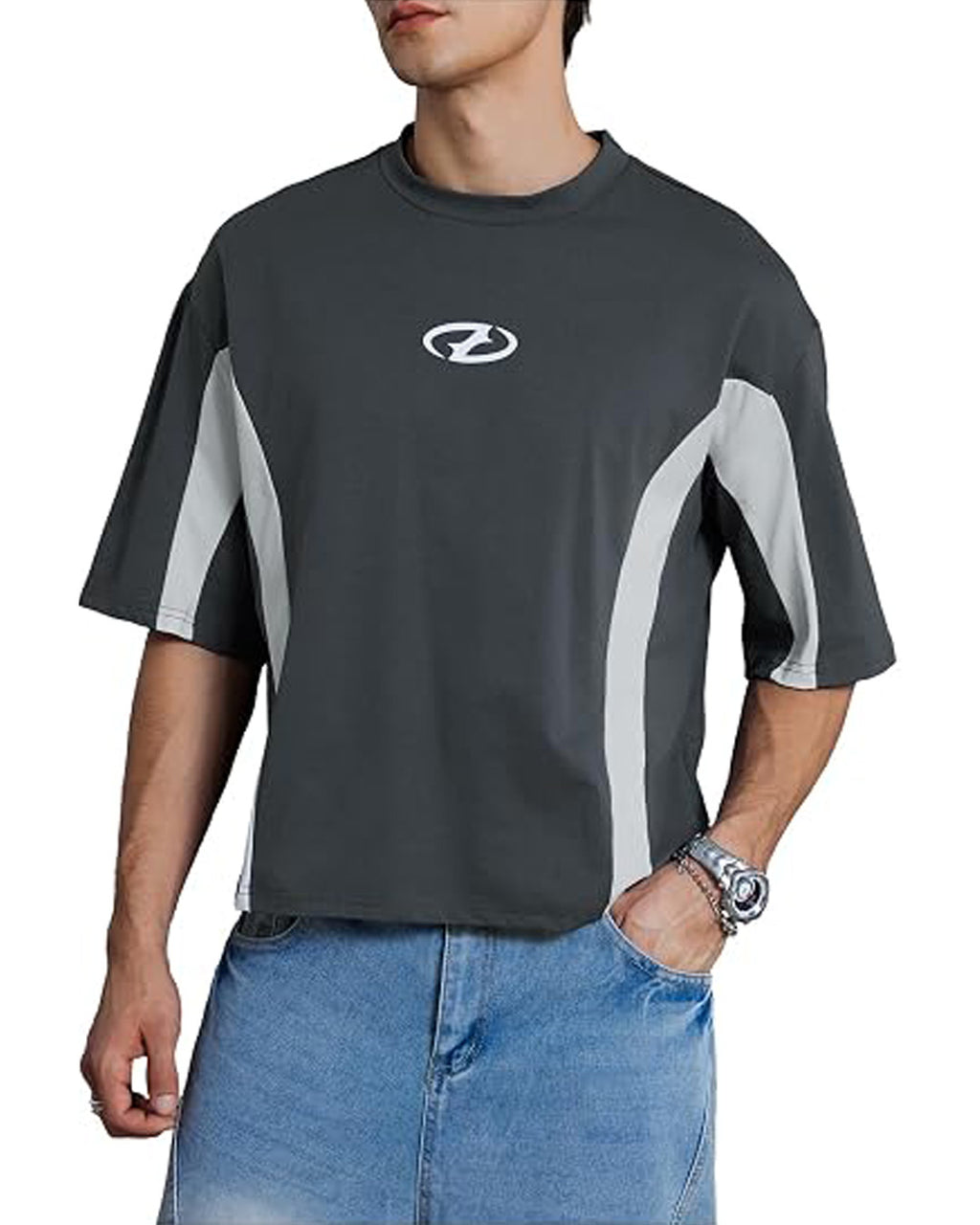 Camiseta Holgada Gris y Blanco