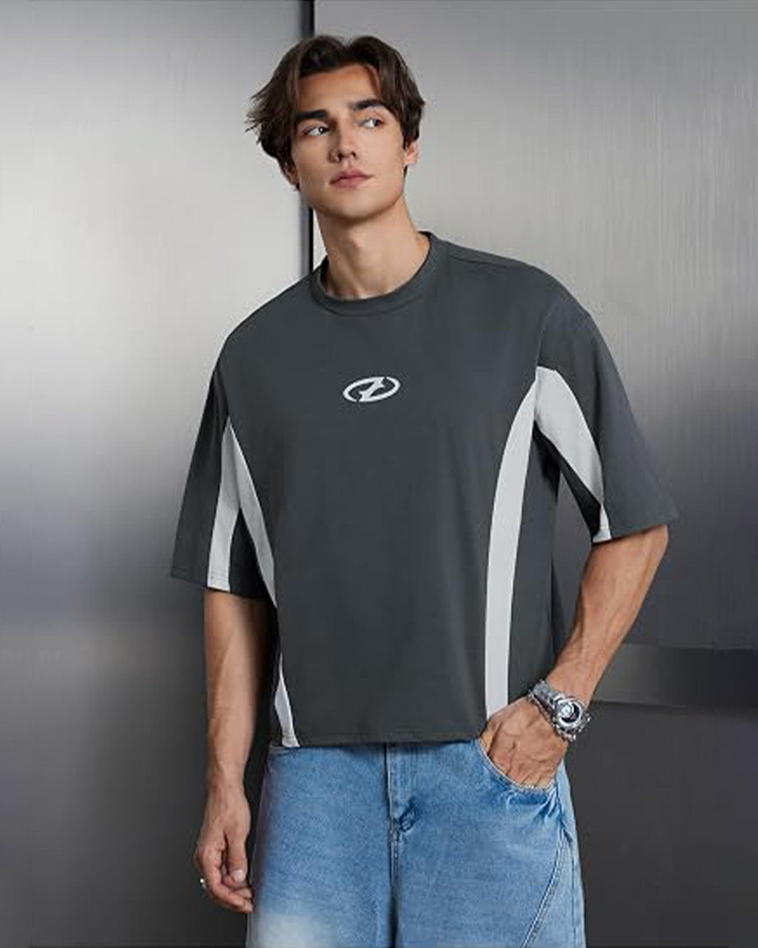 Camiseta Holgada Gris y Blanco