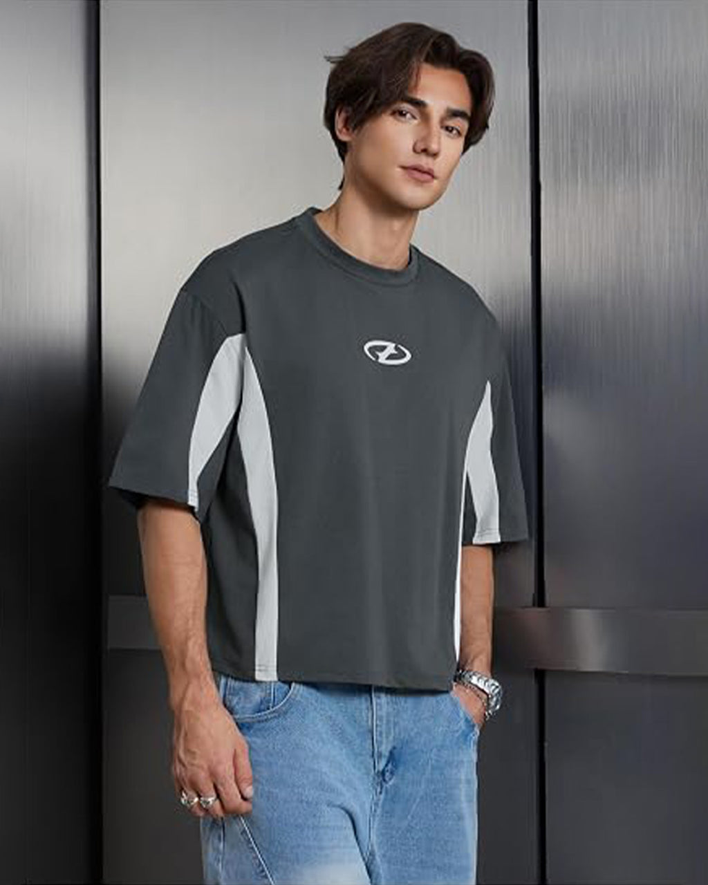 Camiseta Holgada Gris y Blanco