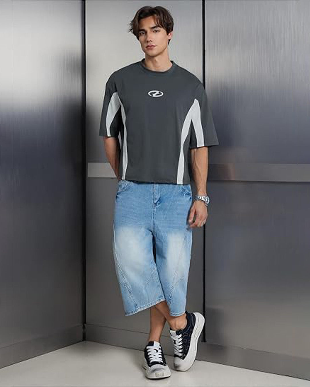 Camiseta Holgada Gris y Blanco